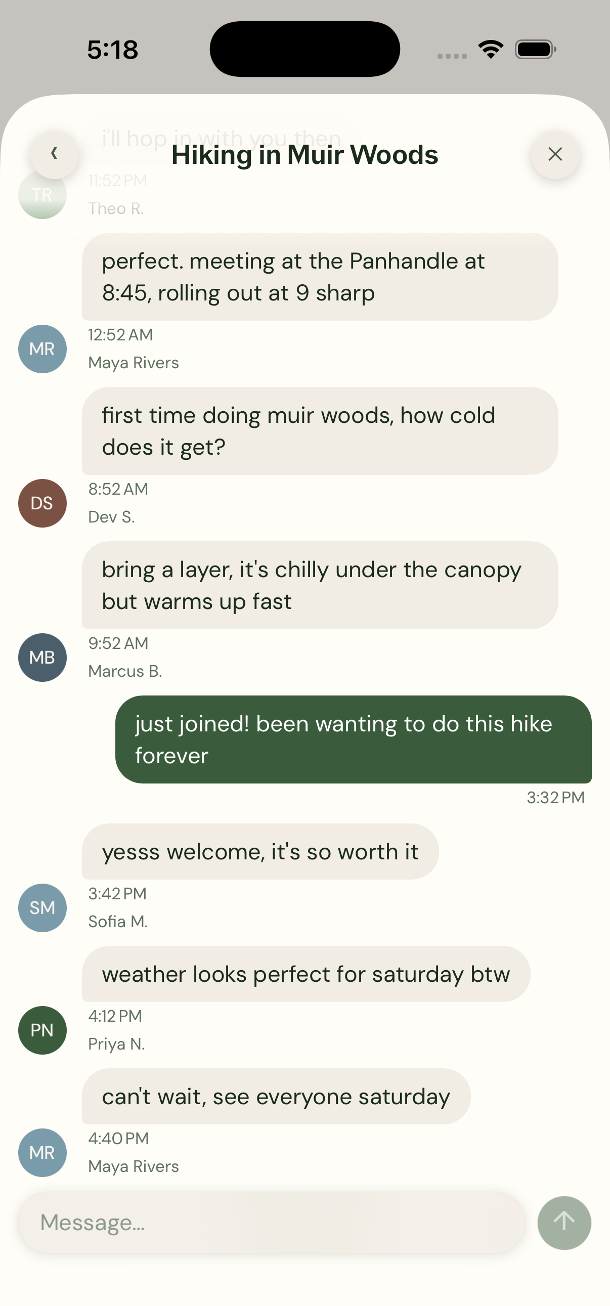 The per-cove group chat
