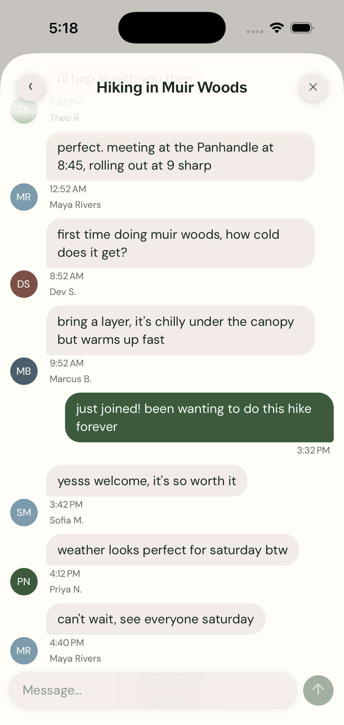 The per-cove group chat